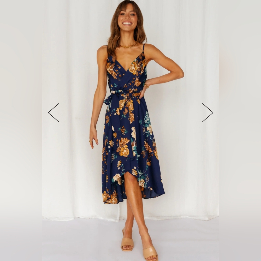 NWT Hello Molly Falling in Style Midi Dress Navy (size M)